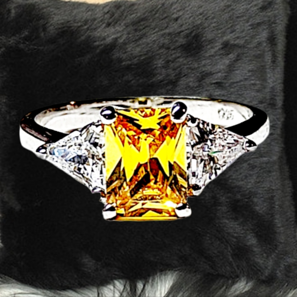 Amber CZ Stone Sterling Silver Engagement/Promise Ring